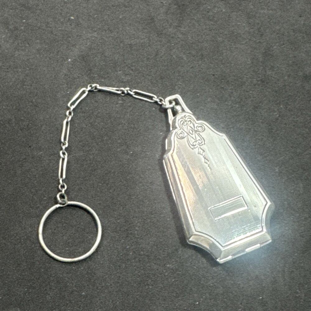 Sterling Silver Art Deco Compact with Finger Ring Chatelaine No Mono - Picture 13 of 16